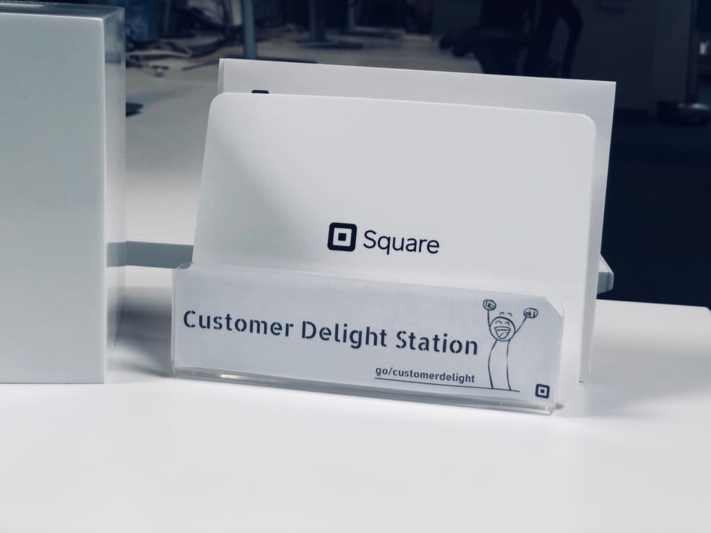 Square Customer Delight Station with Square stationery.