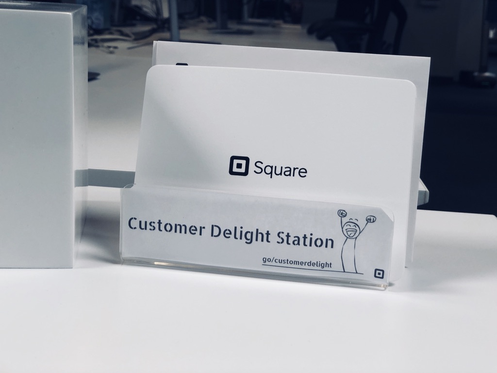 The Customer Delight Station, stocked with stationery.